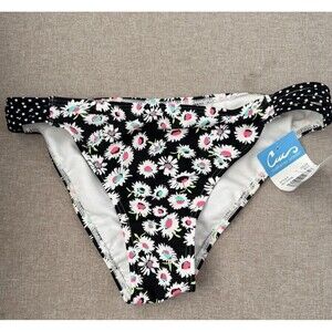 California Waves Women's Bikini Bottom Floral Black White Daisies Size Medium